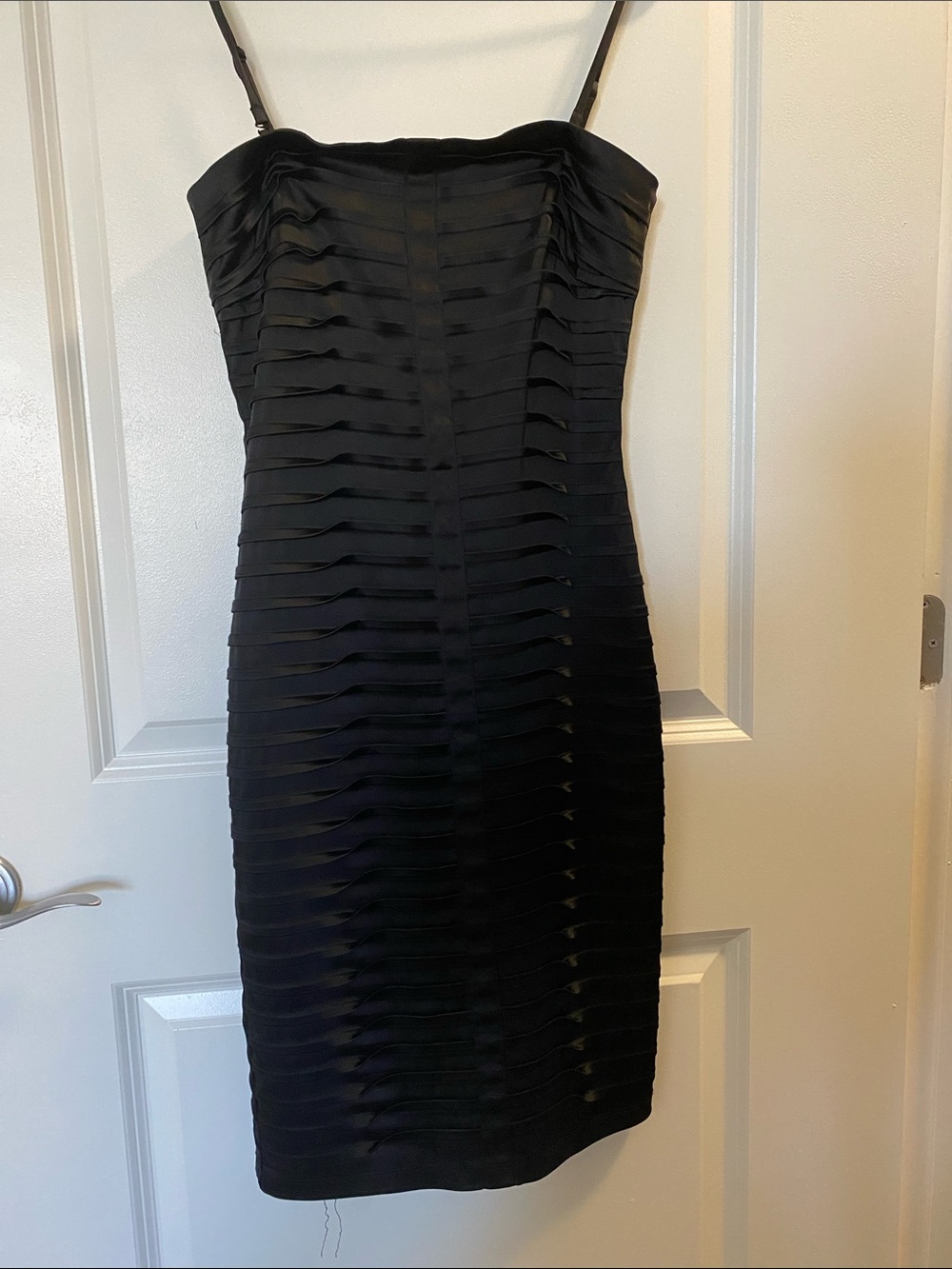 Calvin Klein Black Strapless Layered Sheath Midi Dress